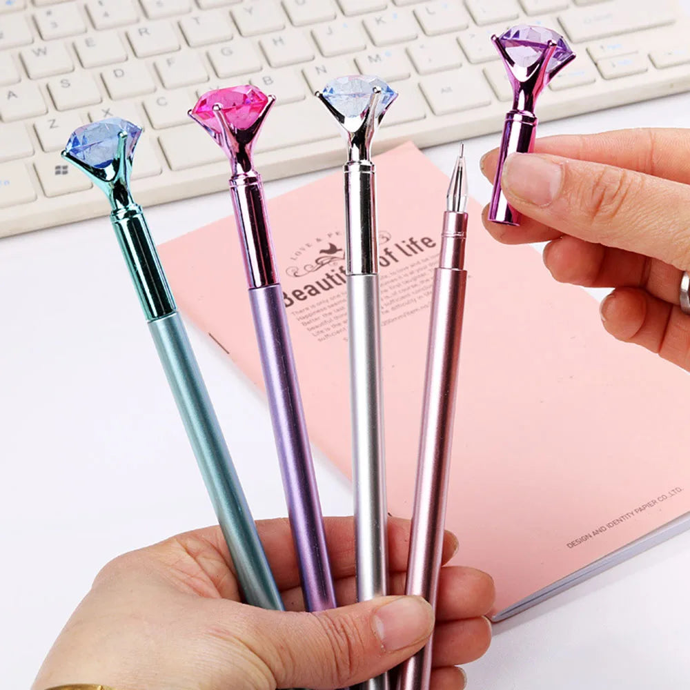 1PC Big Diamond Crystal Pen Gem Ballpoint-Pens Ring Wedding Metal Ballpen Kawaii Magical Pen Fashion School Office Supplies
