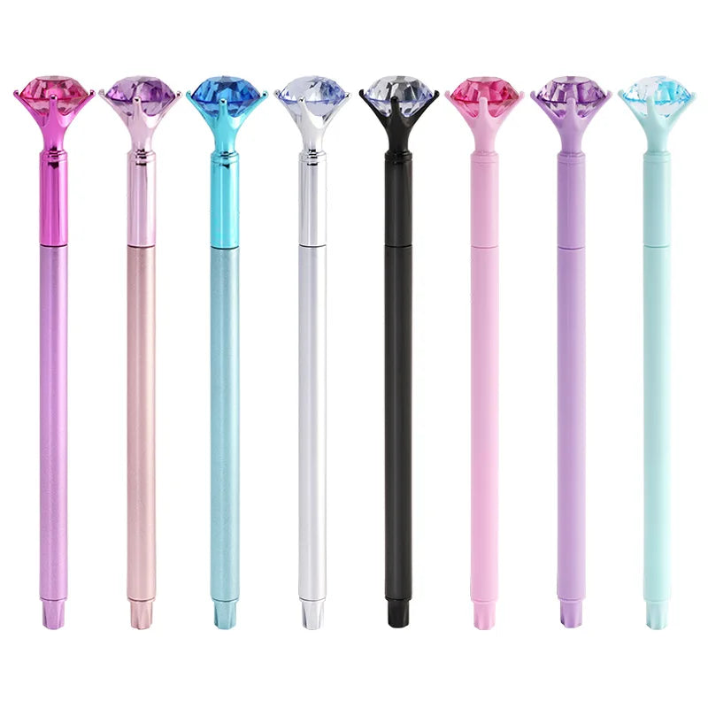 1PC Big Diamond Crystal Pen Gem Ballpoint-Pens Ring Wedding Metal Ballpen Kawaii Magical Pen Fashion School Office Supplies